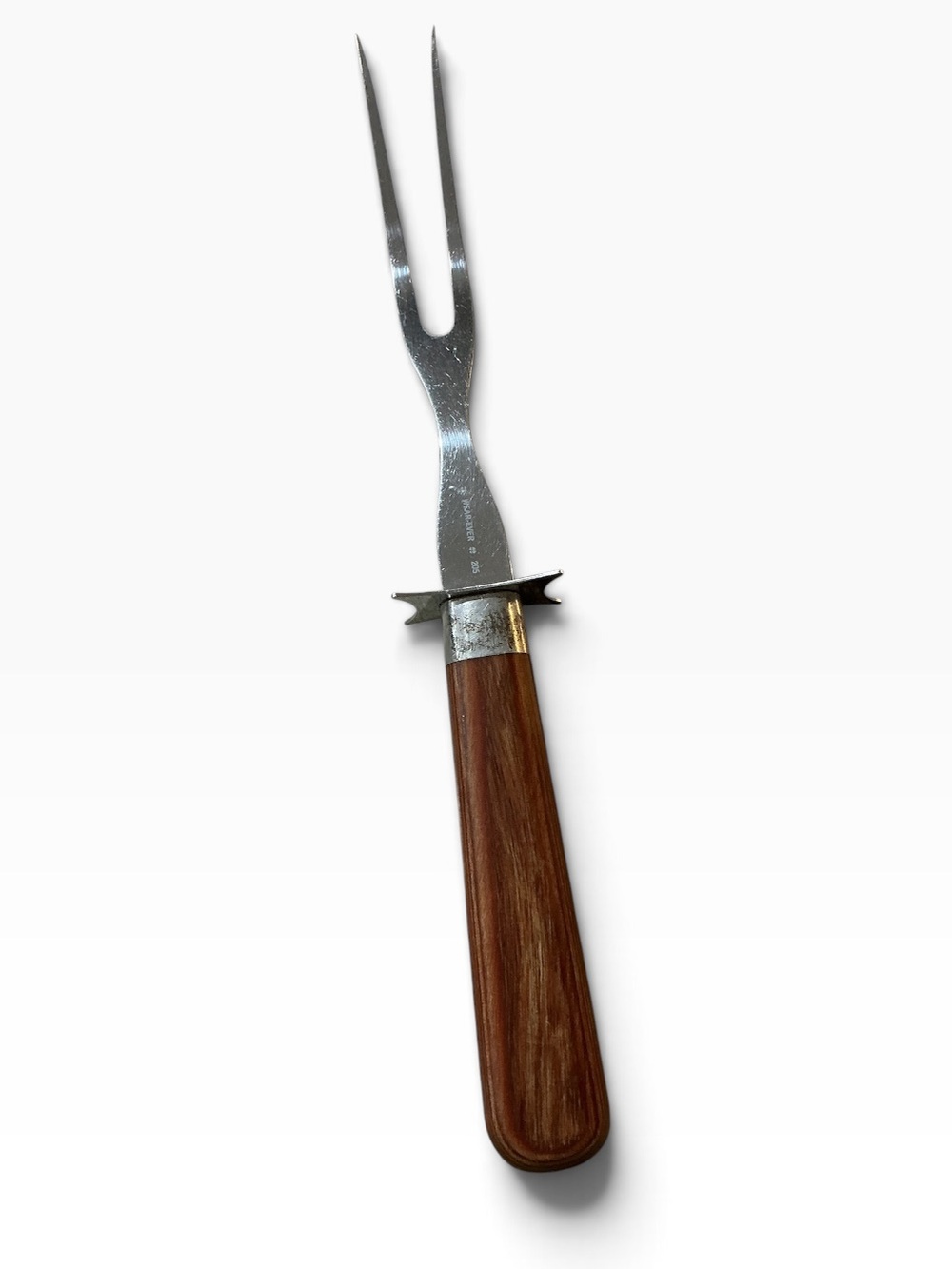 Vintage 50’s Wear-Ever #205 Carving Fork Stainless Steel 2 Tine Wood Handle 11.7